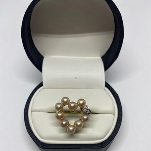 Solid 10k Yellow Gold Pearl Heart Ring W/ Diamond